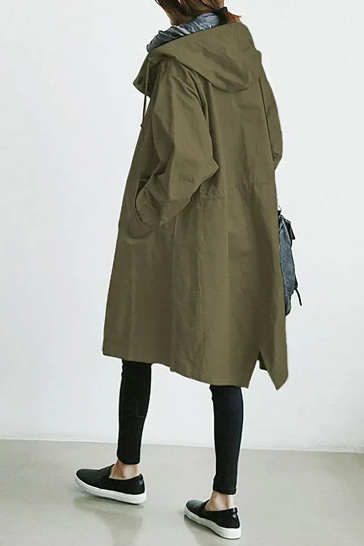 Trench-coat imperméable avec capuche pour femme - Long, chaud et parfait pour l'automne