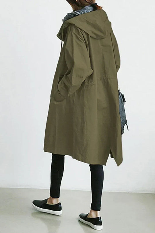 Trench-coat imperméable avec capuche pour femme - Long, chaud et parfait pour l'automne