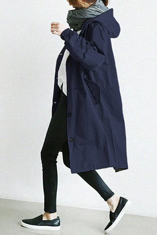 Trench-coat imperméable avec capuche pour femme - Long, chaud et parfait pour l'automne