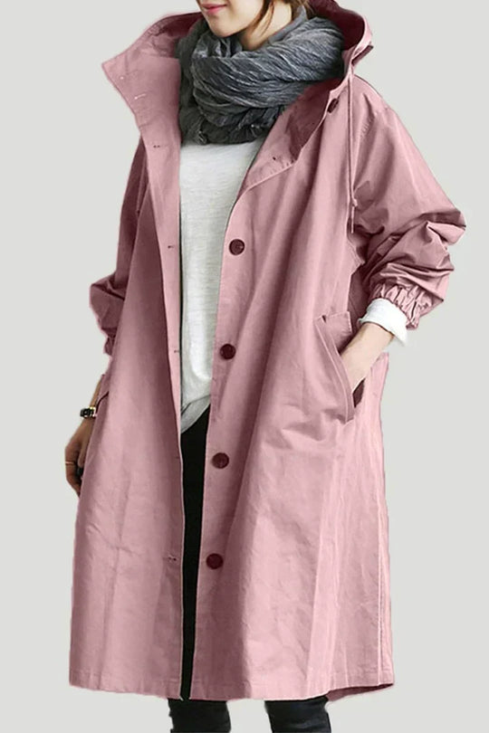 Trench-coat imperméable avec capuche pour femme - Long, chaud et parfait pour l'automne