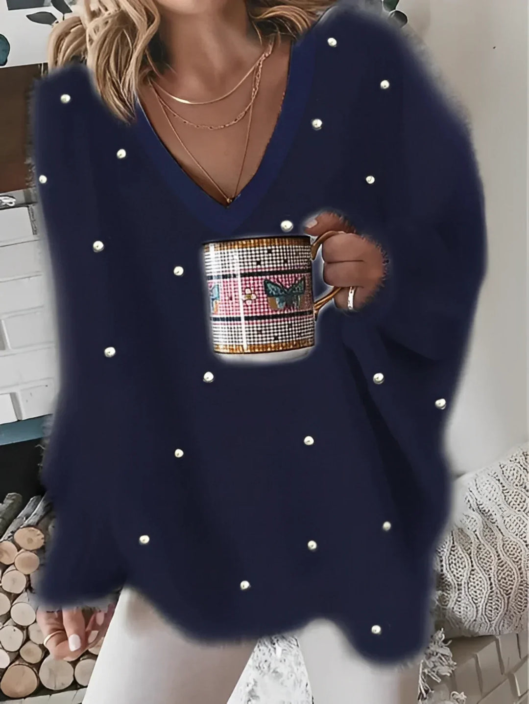 Aurora Pull doux avec perles décoratives