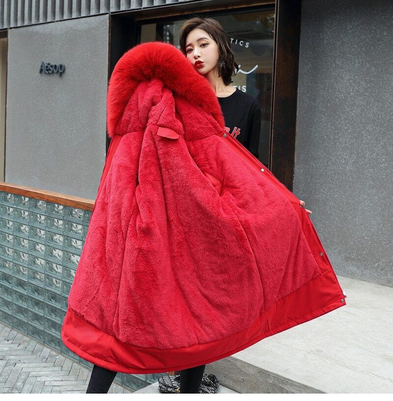 Manteau d'hiver à capuche avec col en fourrure pour femmes