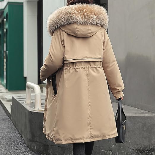 Manteau d'hiver à capuche avec col en fourrure pour femmes