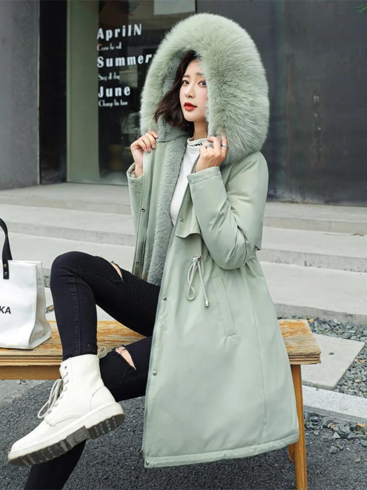 Manteau d'hiver à capuche avec col en fourrure pour femmes